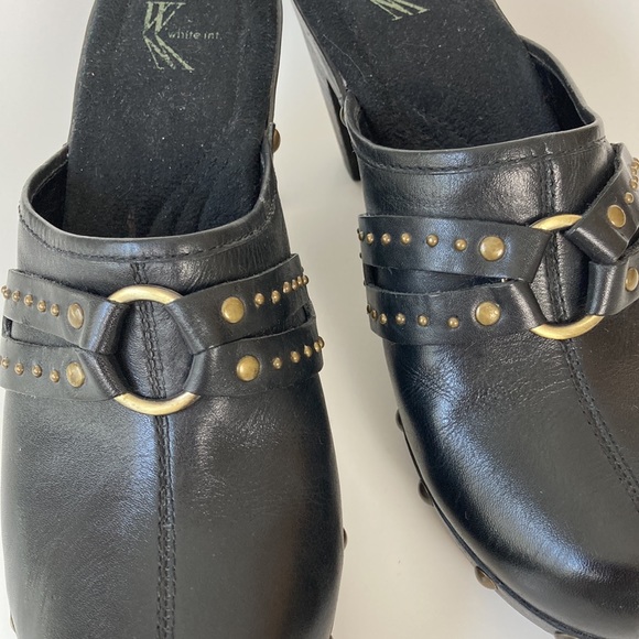 White Mountain Black Studded Leather Priscilla Mid Heel Clog - Picture 3 of 10